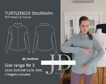 Turtleneck Stockholm XL-XXXL (size range#3) PDF Sewing pattern & Tutorial|oversize mock neck pattern|oversize turtleneck longsleeve pattern