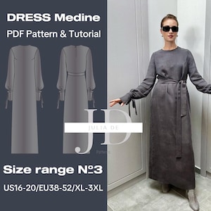 Medine dress XL-3XL(size range#3) PDF Sewing pattern & Tutorial|Long-sleeve dress pattern|Long dress Pattern|Modest Islamic dress pattern