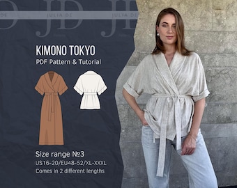 Kimono Tokyo XL-3XL (taglia n. 3) modello PDF + Tutorial/Modello per cucire giacca kimono/Modello per cucire abito kimono avvolgente/Modello per blazer kimono