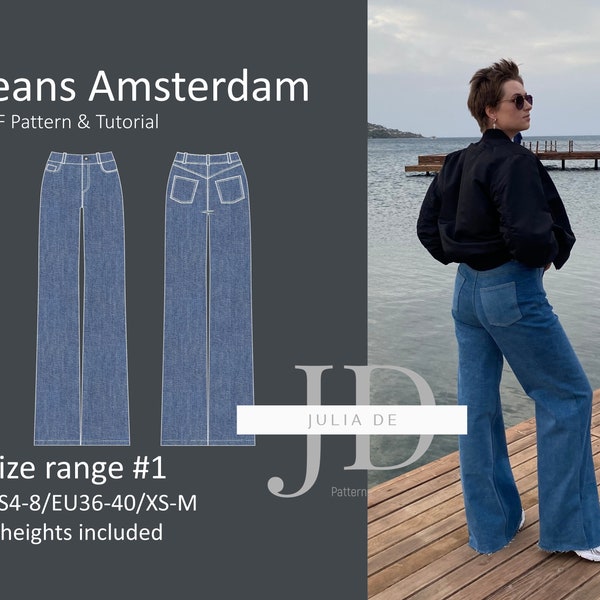 Jeans Amsterdam XS-M (size range#1) PDF Sewing pattern & Tutorial