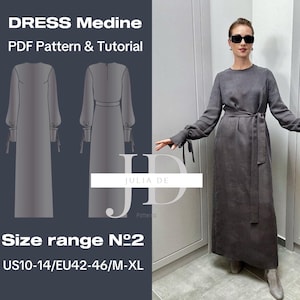 Medine dress M-XL(size range#2) PDF Sewing pattern & Tutorial|Long-sleeve dress pattern|Long dress Pattern|Modest Islamic dress pattern
