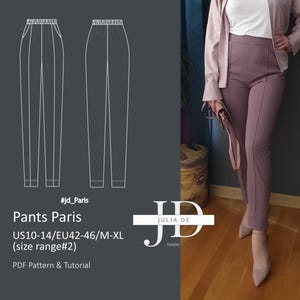 Pants Paris M-XL(size range#2) PDF pattern+Tutorial|Elastic waist pants pattern|Pull on pants sewing pattern|Stretch pants pattern