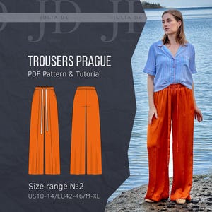 Trousers Prague M-XL(size range#2) PDF pattern+Tutorial|Wide-Leg Pull-On Pants pattern|Loose Fit Elastic Waist Trousers sewing pattern