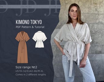 Kimono Tokyo M-XL (taglie n. 2) modello PDF + tutorial/modello per giacca kimono/modello per abito kimono avvolgente/modello per blazer kimono