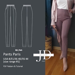 Pants Paris XS-M(size range#1) PDF pattern+Tutorial|Elastic waist pants pattern|Pull on pants sewing pattern|Stretch pants pattern