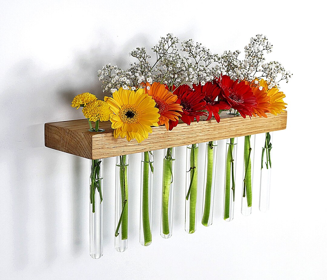 9er Wall Vase Oak Flower Vase Glass Vase Wood Vase Etsy