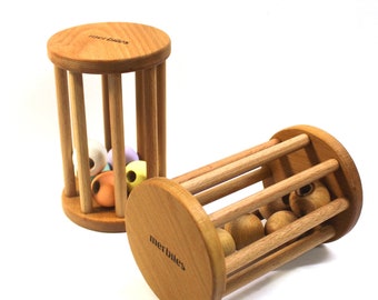 Wood Ball Cylinder, Montessori Rattle Roller, Colorful Organic Infant Toy, Baby Rattle Toy, Baby Crawling Toy, Wooden Safe Baby Shower Gift