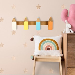 Set of 4 Pencil Kids Coat Rack, Handmade Cute Hook,  Wall Mounted Hanger,  Solid wood Wall Hooks Nursery Wall Decor,   Kids Room Accessories