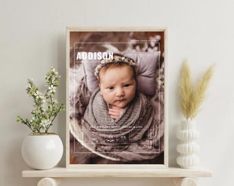 Birth Stats Photo Art | Canva Template | Personalized and Customizable | Newborn Keepsake