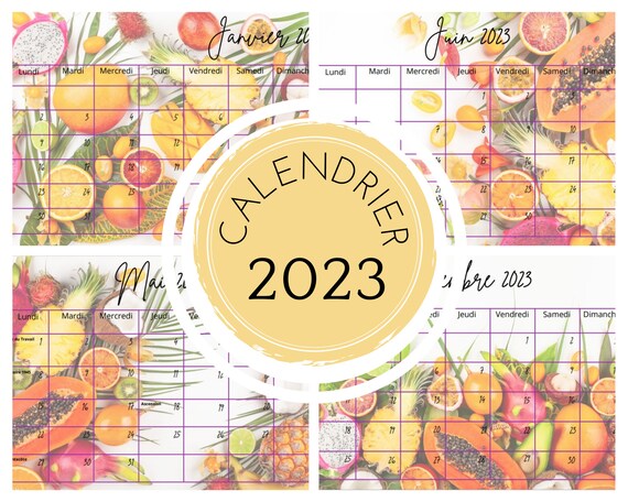 Monthly Calendar 2023 to Print A4 Fruits Digital Calendar - Etsy