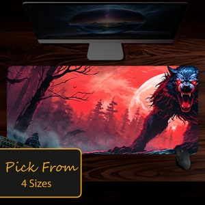 Lycanthrope Desk Pad, Hells Hunter Desk Mat, Werewolf Mouse Pad, MTG Large Gamer Mouse Pad, Horror Workspace, Scary Decor Office Accessory