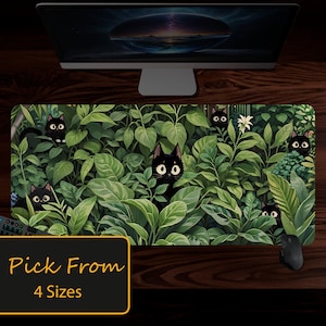Kawaii Cats in Plants Desk Mat, Desk Mat Anime Aesthetic, Cats Desk Mat green, Lofi Desk Mat, Cat Lover Gift, Green Desk Mat, Cute Cat Pad