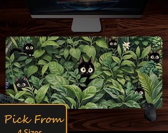 Kawaii Cats in Plants Desk Mat, Desk Mat Anime Aesthetic, Cats Desk Mat green, Lofi Desk Mat, Cat Lover Gift, Green Desk Mat, Cute Cat Pad