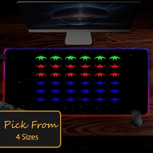 Classic Retro 80&#39;s LED Space Alien Invasion Arcade Desk Mat, Old school gamers Mouse Pad, Retro Workspace, Nostalgic Decor Office Accessory!