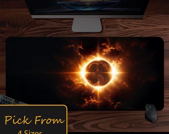 Fiery Eclipse: A Celestial Phenomenon of Orange Light and Cosmic Mystery Desk Mat, Clouds Sky Design, Game Mouse Pad, Office Decor Accessory