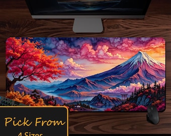 Mt Fuji Gaming Mat, Office Desk Decor, Mountain Sakura Tree,  Japanese Accessory, Desk Pad Mousepad XL, Gaming Mouse Pad XXL, Japan Playmat