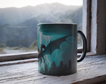 Dragon Flight Color Morphing Mug - Heat-Reactive Ceramic Coffee Cup, 11oz - for Fantasy Enthusiasts