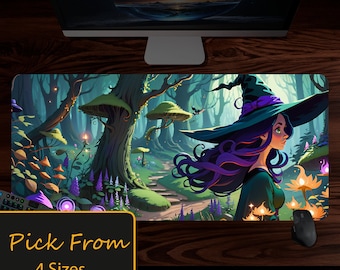 Witch desk mat, Enchanted Woods, witch desk decor, witchy gifts, rgb mousepad, gift for her him mom