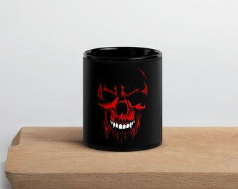 Melting Vampire Skull Black Glossy Mug - Unique Gothic Coffee Cup