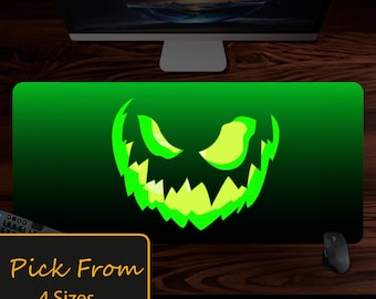 Spooky Jack o lantern Halloween desk mat, Fall Mousepad, xl size desk pad, glowing jack-o'-lantern smile, Desk Decor and Aesthetic deskmat