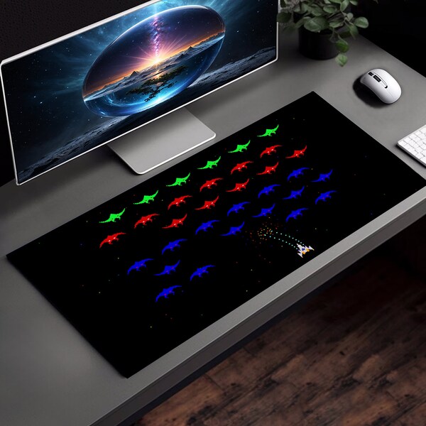 Retro 80's Classic Space Alien Invasion Arcade Desk Mat, Old school gamers Mouse Pad, Retro Workspace, Nostalgic Decor Office Accessory!