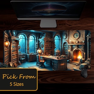 Dark Academia Desk Mat, Wizard Mousepad, Enchanted Library Mat, Witchy Computer Gaming Deskmat, Laptop Mat, Mystic Keyboard Pad