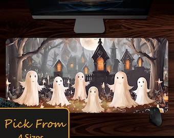 Goth Kawaii Ghosts Desk Mat, XXL Mouse Pad, extra large gaming Ghose Mousepad, Cute Desk Decor, Gifts, Spooky RGB Keyboard  Desk wrist rest