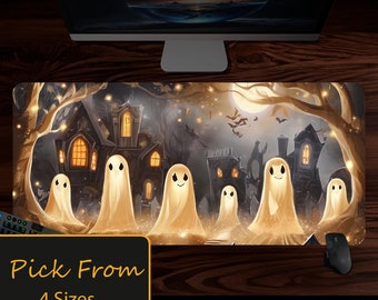 Kawaii Ghosts Goth Desk Mat, XXL Mouse Pad, extra large gaming Ghose Mousepad, Cute Desk Decor, Gifts, Spooky RGB Keyboard  Desk wrist rest