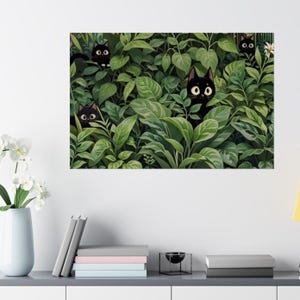 Póster de gato caprichoso / Póster horizontal mate para amantes de los gatos, decoración del hogar, regalo, arte mural, regalo para amantes de los animales, decoración con plantas
