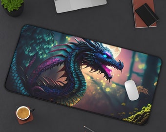 Full Moon Japanese Oriental Dragon Desk Mat - Extra Large Gaming Mouse Pad with Chinese Dragon Design Mousepad Deskmat Deskpad Mousemat