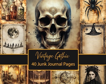 Witchy Junk Journal Pages, Antique Gothic Digital Download, PNG Files, Printable Gothic Ephemera, Dark Academia Scrapbook Supplies Kit