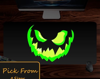 Spooky Jack o lantern Halloween deskmat, Fall Mousepad, xl size desk pad, glowing jack-o'-lantern smile, Desk Decor and Aesthetic desk mat