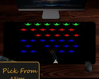 Retro 80's Classic Space Alien Invasion Arcade Desk Mat, Old school gamers Mouse Pad, Retro Workspace, Nostalgic Decor Office Accessory!