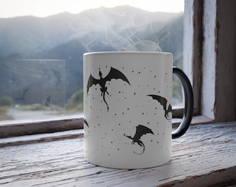 Flight of the Dragons färgomvandlande mugg - värmereaktiv keramisk kaffekopp, 33 cl - för fantasyentusiaster