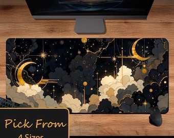 Celestial Black And Gold Desk Mat Gaming Mouse Pad Large Mousepad, MTG playmat, Keyboard Mouse Mat Desk Pad for Work Game Office Home XL