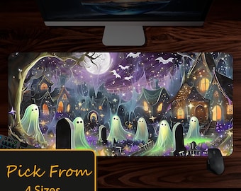 Cute Goth Ghosts Desk Mat, XXL Mouse Pad, extra large gaming Ghose Mousepad, Kawaii Desk Decor, Gifts, Spooky RGB Keyboard  Desk wrist rest