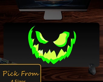 Spooky Jack o lantern Halloween deskmat, Fall Mousepad, xl size desk pad, glowing jack-o'-lantern smile, Desk Decor and Aesthetic desk mat