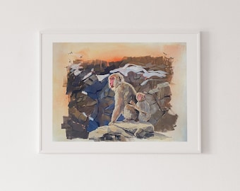 Monkey Business, origineel schilderij, gouache