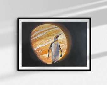 Penguins have dreams too, original painting, gouache
