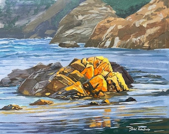 Gouden kust, origineel schilderij, gouache