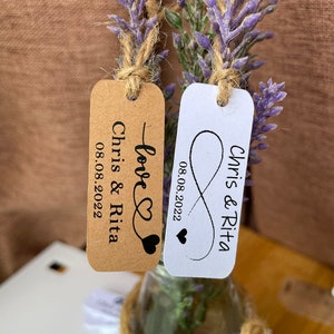 90 pezzi/set Mini etichette per bomboniere personalizzate per matrimoni Nome personalizzato e data Etichette di ringraziamento Decorazioni per feste Bomboniere in carta kraft