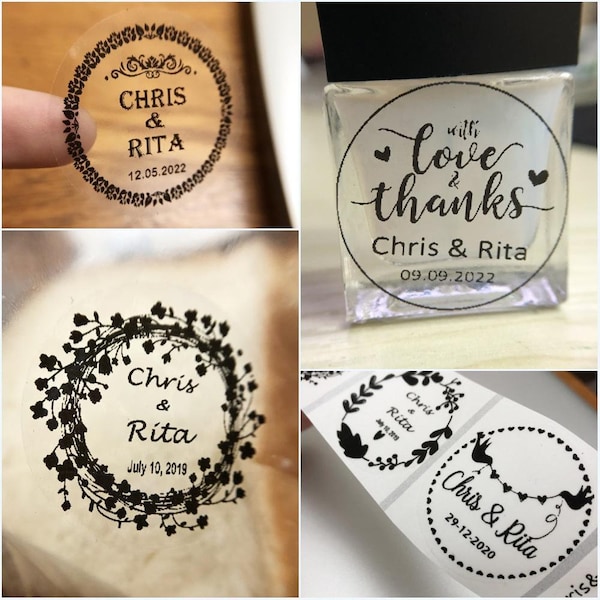 100Pcs/Set Custom Transparent Labels, Clear Labels, Wedding Party Gift Stickers, Add Your Name and Date, Handmade