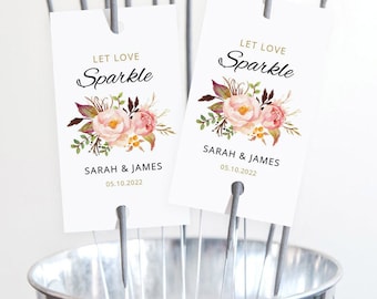 100 PCS   Personalised Wedding Firework Tags ,Sparkler /Glow Stick Tags  ,Let Love Sparkle