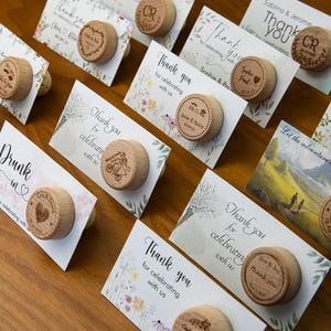 20 tapones de corcho para botellas de vino, regalos de boda, con tarjeta de agradecimiento, para invitados personalizados a granel, con etiquetas de agradecimiento, tapones de corcho para botellas de vino tinto
