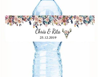 32 PCS Flower Water Bottle Label Custom Bottle Personal Wrap pour mariage, anniversaire, baptême, anniversaire, fête
