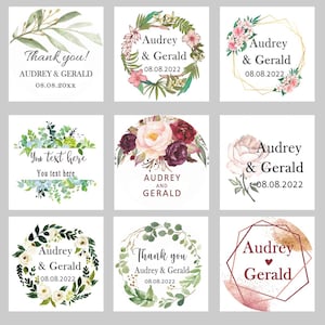 Celebrazione quadrata Grazie Auguri Adesivi per feste di compleanno di matrimonio Etichette personalizzate da 1,5 ~ 3 pollici, adesivi con logo personalizzato,