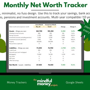Simple Monthly Net Worth Tracker | Google Sheets | 2 Trees Planted With Every Order