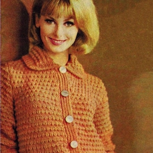 Womens cardigan knitting pattern 3 sizes Vintage pattern from the 60&#39;s INSTANT DOWNLOAD PDF