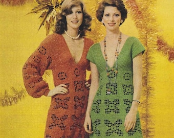 Womens long dress crochet pattern Ladies sleeveless or long sleeved crochet dress Crochet patterns 3 Sizes Vintage 70s INSTANT DOWNLOAD PDF
