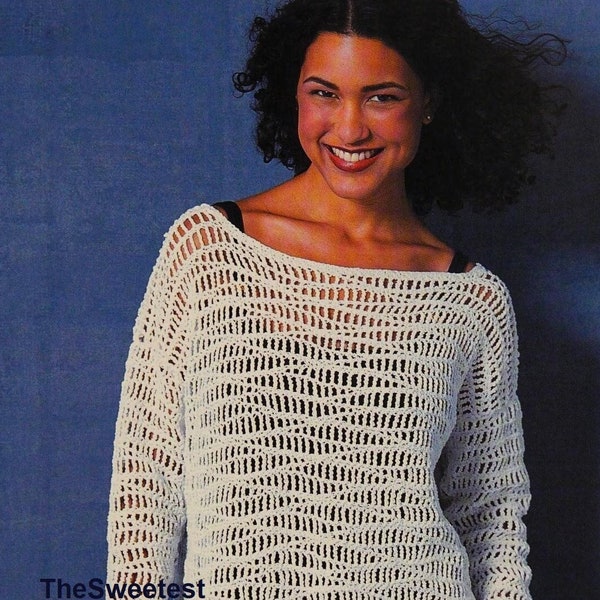 Womens mesh sweater crochet pattern Ladies lacy open stitch pullover Vintage patterns INSTANT DOWNLOAD Pdf